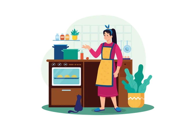 Femme cuisinant dans la cuisine  Illustration