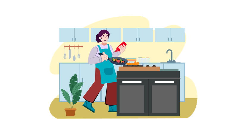 Femme cuisinant dans la cuisine  Illustration