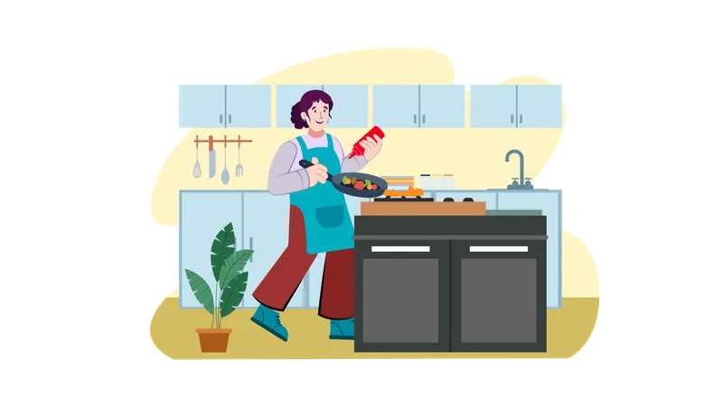 Femme cuisinant dans la cuisine  Illustration