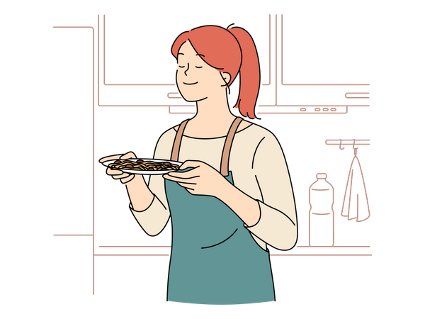 Femme cuisinant de la nourriture  Illustration