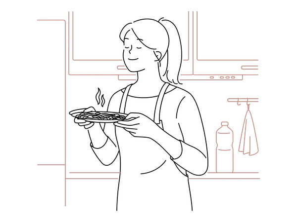 Femme cuisinant de la nourriture  Illustration