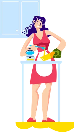 Femme cuisinant un repas dans la cuisine pour le dîner  Illustration