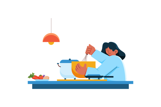 Femme cuisinant un repas sain  Illustration