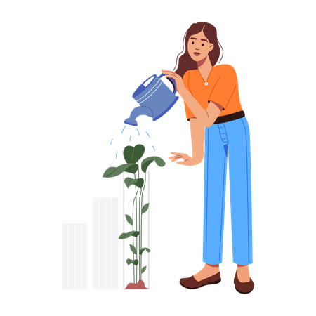 Femme cultivant une plante d'investissement  Illustration