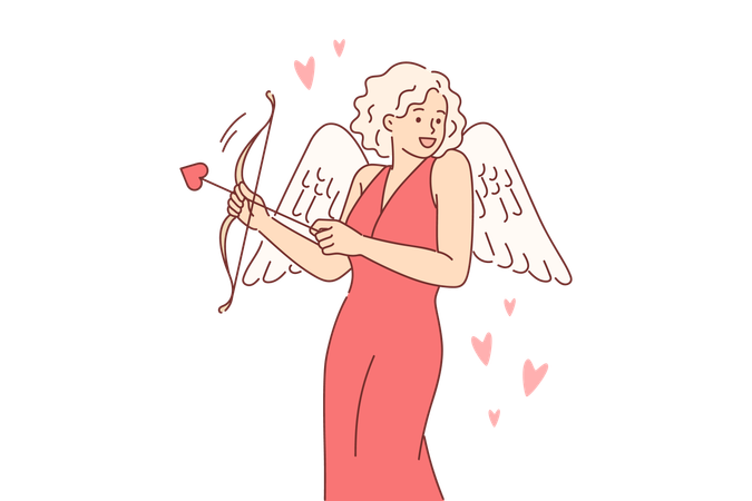 Femme Cupidon habillée avec des ailes pour la Saint Valentin  Illustration