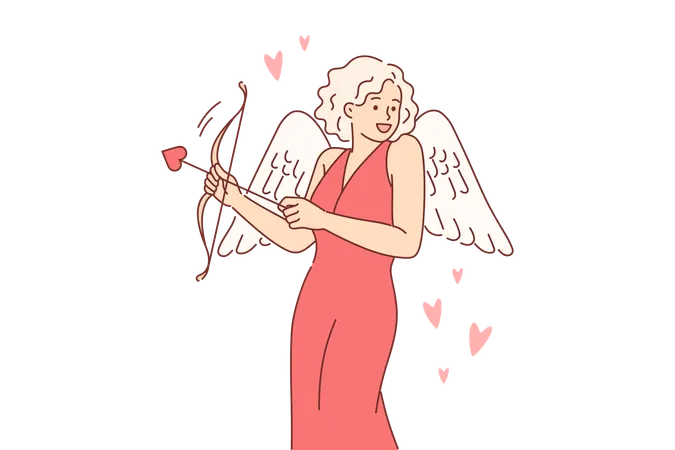 Femme Cupidon habillée avec des ailes pour la Saint Valentin  Illustration