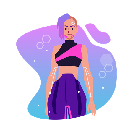 Femme cyberpunk souriante  Illustration