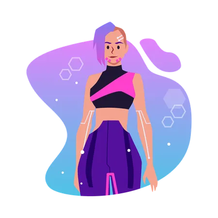 Femme cyberpunk souriante  Illustration