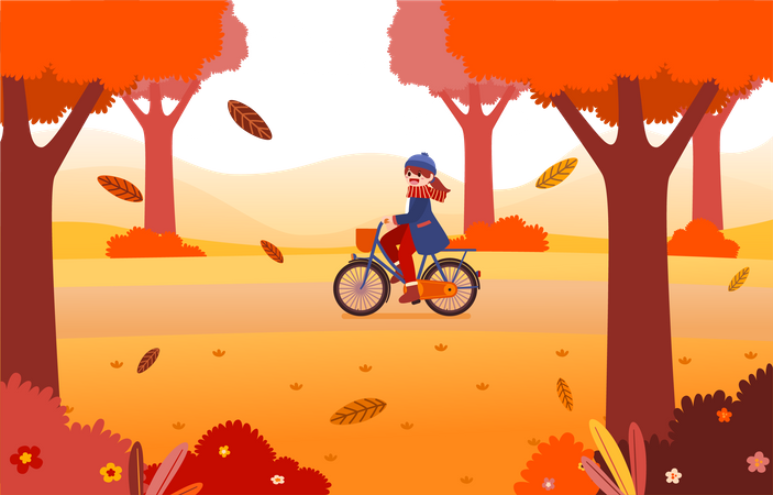 Femme faisant du vélo dans le parc  Illustration