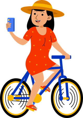 Femme faisant du vélo en été  Illustration