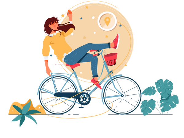 Femme à vélo avec adresse de livraison  Illustration