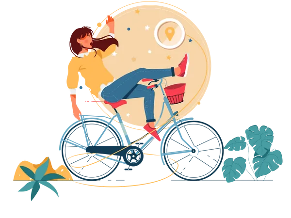 Femme à vélo avec adresse de livraison  Illustration