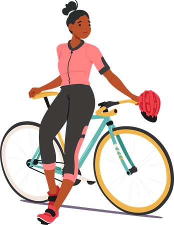 Cycliste femme debout avec un vélo  Illustration