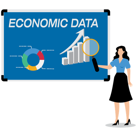 Une femme d'affaires analyse les données économiques  Illustration