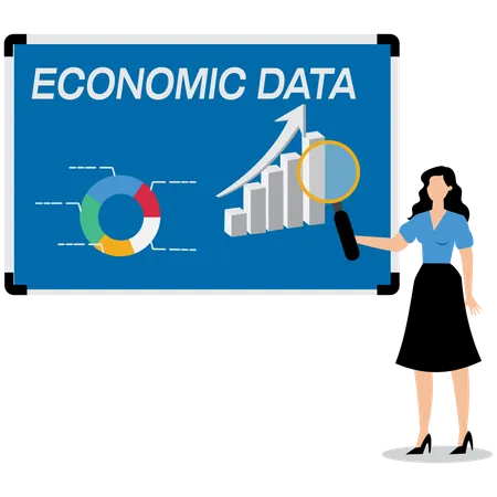 Une femme d'affaires analyse les données économiques  Illustration