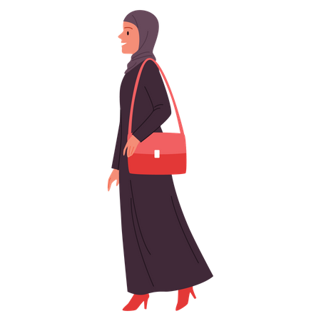 Femme d'affaires arabe marchant avec un sac à main  Illustration