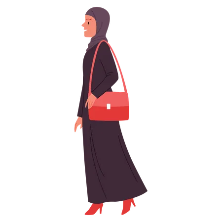 Femme d'affaires arabe marchant avec un sac à main  Illustration