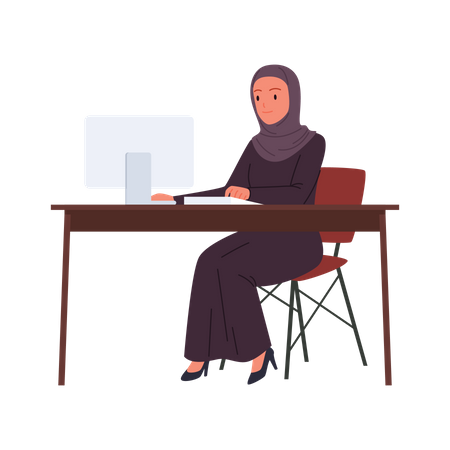 Femme d'affaires arabe travaillant sur ordinateur  Illustration