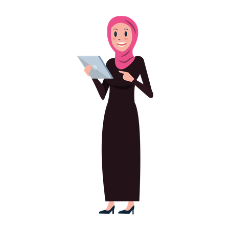 Femme d'affaires arabe utilisant une tablette  Illustration