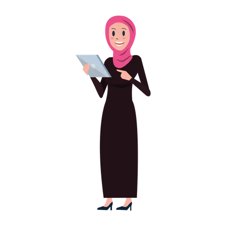 Femme d'affaires arabe utilisant une tablette  Illustration