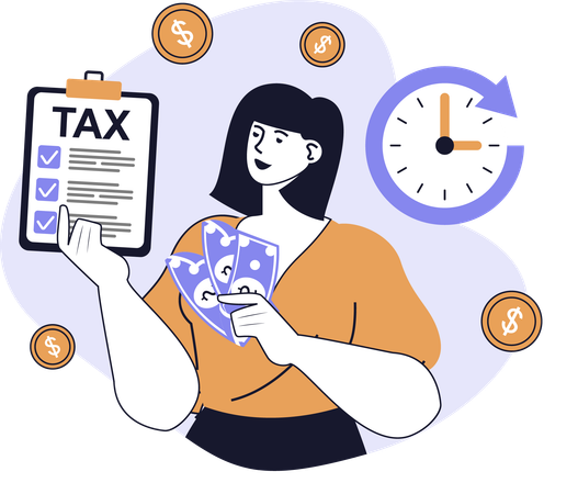 Les femmes d'affaires doivent payer des impôts dans un délai donné  Illustration
