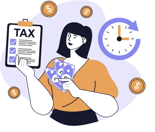 Les femmes d'affaires doivent payer des impôts dans un délai donné  Illustration