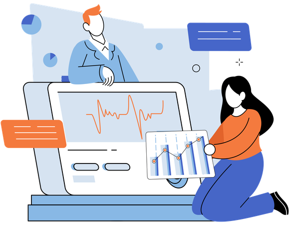 Femme d'affaires et femme effectuant une analyse commerciale  Illustration