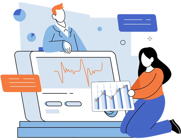 Femme d'affaires et femme effectuant une analyse commerciale  Illustration