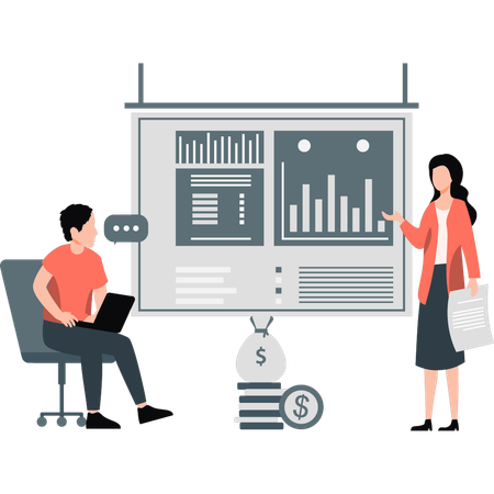 Femme d'affaires et homme travaillant sur l'analyse commerciale  Illustration