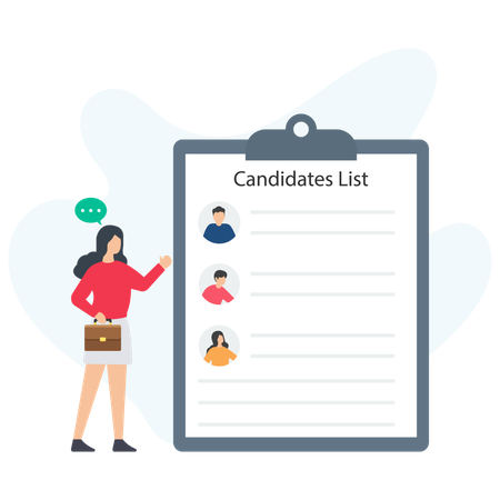 Femme d'affaires dressant une liste de candidats  Illustration