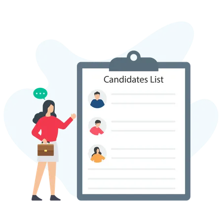 Femme d'affaires dressant une liste de candidats  Illustration