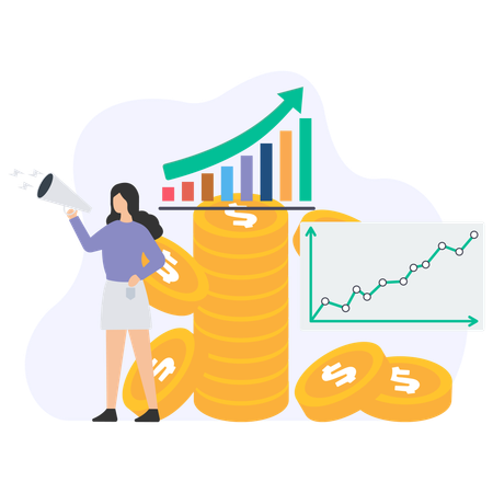 Femme d'affaires faisant une analyse de marché  Illustration