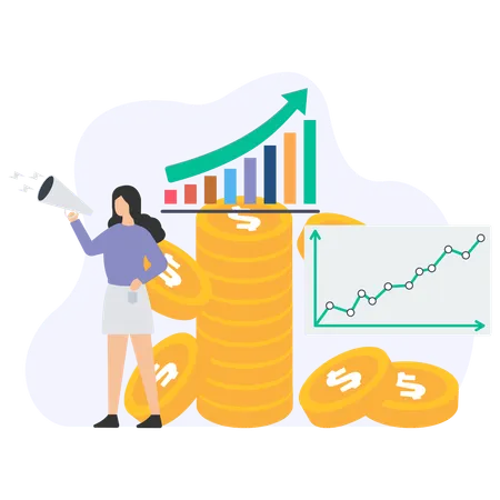 Femme d'affaires faisant une analyse de marché  Illustration