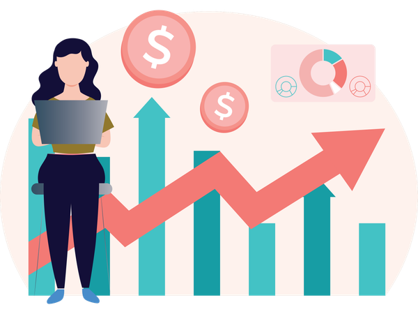 Femme d'affaires travaillant sur l'équilibre financier  Illustration
