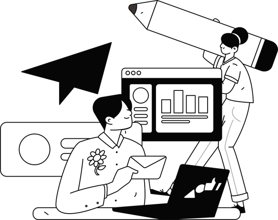 Femme d'affaires travaillant sur un ordinateur portable  Illustration