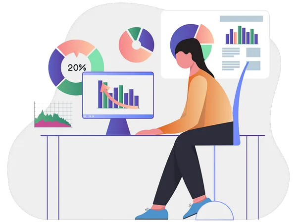 Femme d'affaires travaillant sur des statistiques commerciales  Illustration