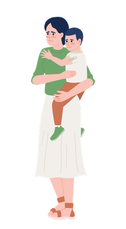 Femme d'humeur anxieuse tenant son petit fils  Illustration