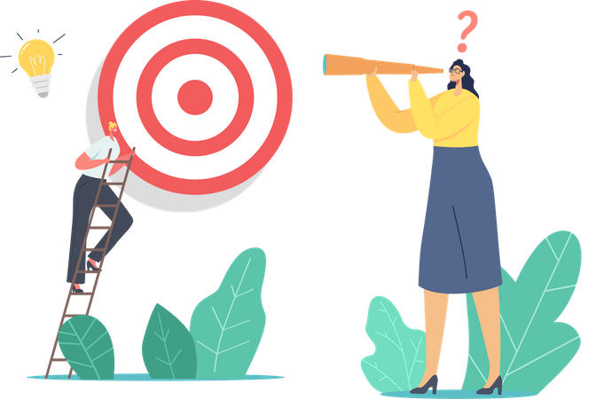 Femme d'affaires à la recherche de la prochaine étape pour atteindre son objectif  Illustration