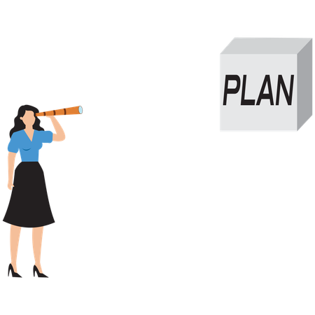 Femme d'affaires à la recherche d'un business plan  Illustration