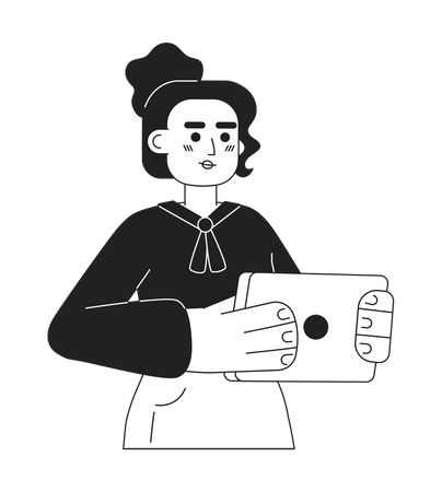 Femme d'affaires américaine tenant une tablette  Illustration
