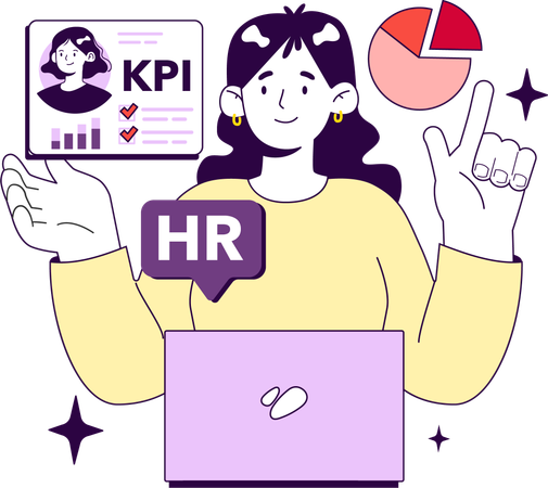 Une femme d'affaires analyse les performances KPI de tous les employés  Illustration