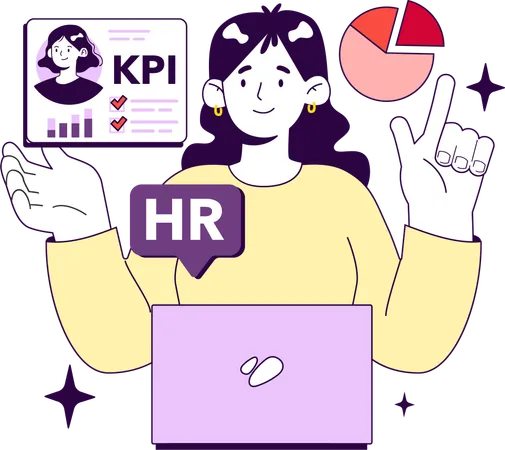 Une femme d'affaires analyse les performances KPI de tous les employés  Illustration