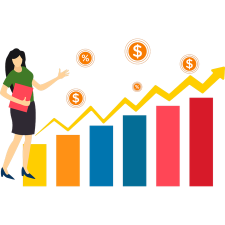 Une femme d'affaires analyse la croissance financière  Illustration