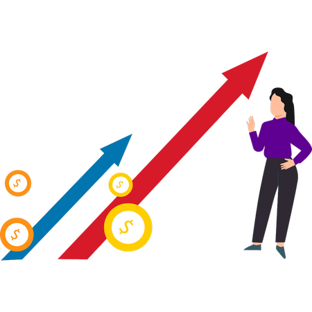 Une femme d'affaires analyse la croissance financière  Illustration