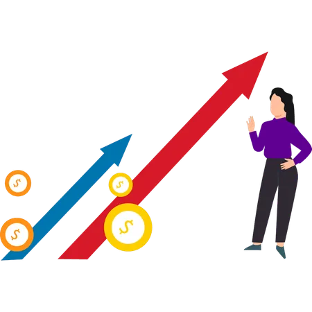 Une femme d'affaires analyse la croissance financière  Illustration