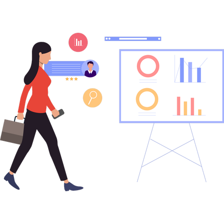 Femme d'affaires analyse les données de l'entreprise  Illustration