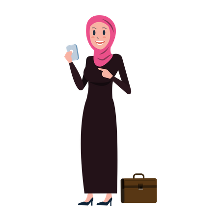 Femme d'affaires arabe lisant un message sur un smartphone  Illustration