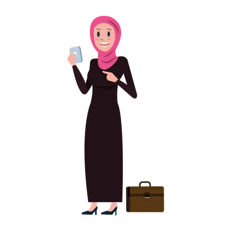 Femme d'affaires arabe lisant un message sur un smartphone  Illustration