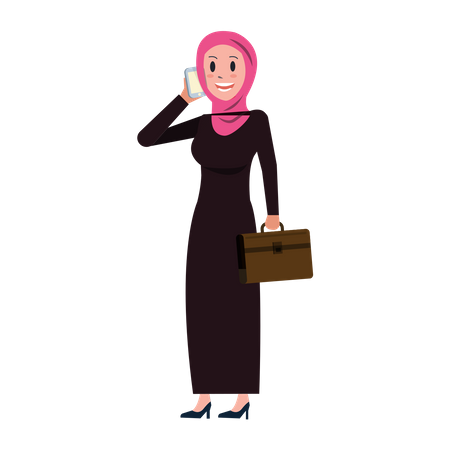 Femme d'affaires arabe parlant sur smartphone  Illustration