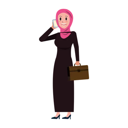 Femme d'affaires arabe parlant sur smartphone  Illustration